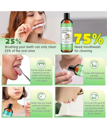 Natural Coconut & Peppermint Pulling Oil for Teeth | Alcohol-Free Mouthwash with Vitamins D & E | Fresh Breath & Gum Health - Includes Tongue Scraper (8 Fl. Oz - Buy Online on GoSupps.com