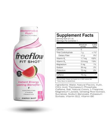 Buy Freeflow Fit Energy Shots - Watermelon Rush | Natural Caffeine Ginseng Prebiotics & Electrolytes | 6 Pack (2oz Each) - Boost Your Energy - Buy Online on GoSupps.com