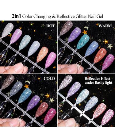 MSRUIOO Color Changing Reflective Gel Nail Polish - Temperature Activated Glitter Polish - Diamond Glitter Silver Pink Purple - Color Changing Gel - Buy Online on GoSupps.com