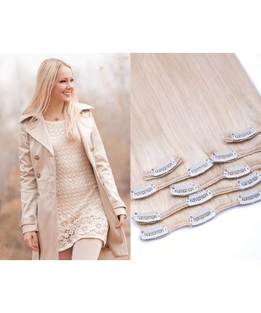 Clip in extensions real hair hair extension glamxtensions 7 - partly in color No. 60 white blonde and length 55cm / weight 85g - remy real hair