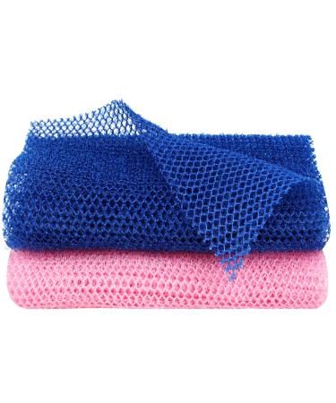 2 Pcs African Net Sponge,African Exfoliating Net,Exfoliating Bath Sponge,Bath Towels,Nylon Net,Wash Cloths,Back Scrubber for Shower,Skin Smoother for Daily Use or Stocking Stuffer(Blue,Pink)
