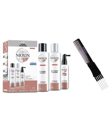 fragile hair NlOXlN System 1 LARGE STARTER KIT for Natural Hair & Light Thinning 3-piece TRIO Kit (w/ Sleek Premium Carbon Teasing Comb) Boost Fine Hair (System 3 TRIAL KIT (5 oz + 5 oz + 1.7 oz))