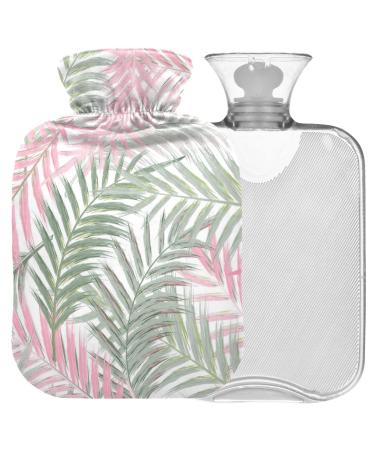 NAANLE hot water bottle with cover pink palm leaf Transparent hot water bottle 1L heat bottle for menstrual cramps pain relief handfoots heat and cold therapy