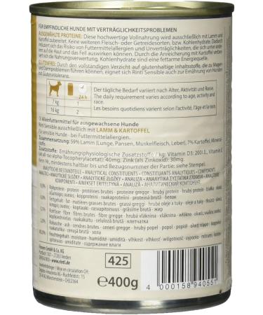RINTI Sensible Lamb & Potato 12x400g - Premium Dog Food for Sensitive Stomachs | Buy Now - Buy Online on GoSupps.com