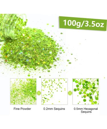 Hemoer Holographic Chunky Glitter 100g - Green Glitter for Resin Nails Face & Craft Projects - Perfect for Festival & Party Decor - Buy Online on GoSupps.com
