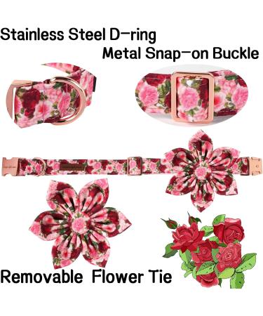 Unique Style Paws Flower Dog Collar - Red Pink Peony Cotton Collar for Girls - Comfortable & Durable with Metal Buckle - Size M (Neck 13.5-22in) - Buy Online on GoSupps.com