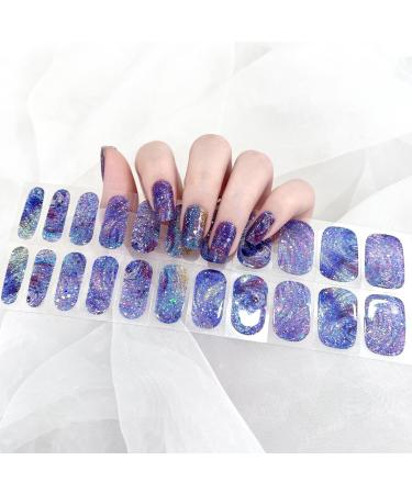 22PCS Semi Cured Gel Nails Strips Self-Adhesive Full Wraps Gel Nail Polish Stickers Long Lasting Gel Nail Stickers with Soft Glossy Gel Finish Blue Starry Night Design French Manicure Stickers Blue Starry Sky - Buy Online on GoSupps.com