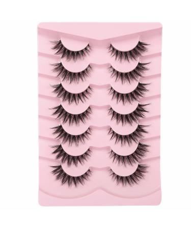 Milllruez False Eyelashes Cat Eye Natural Look - 7 Pairs Pack, Fluffy Faux Mink, Volume Spiky, Clear Band - Wispy & Wet Look Lashes - Buy Online on GoSupps.com