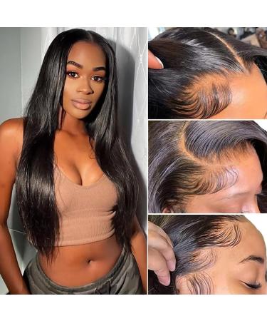Bleached Knots 13x4 Straight Pre Cut Lace Front Wigs 200% Density Brazilian Virgin Human Hair Wigs Pre Plucked Bleached Knots with Baby Hair Wear and Go Glueless Wigs Natural Color 26 inch 26 Inch 13x4 Straight Lace Wig