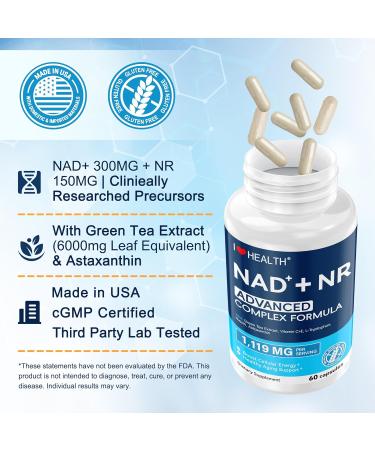 NAD Supplement 1119 mg with NR | Advanced Complex | NMN Alternative | Green Tea Extract + Astaxanthin | Anti-Aging Cellular Energy Support | 60 Capsules Made in USA - Buy Online on GoSupps.com