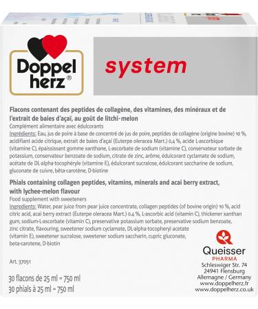 Doppelherz Kollagen Beauty Collagen Peptides for Healthy More Elastic Skin Acai Extract Biotin and Zinc Lychee-Melon Flavor 30 Bottles of 25 ml - Buy Online on GoSupps.com