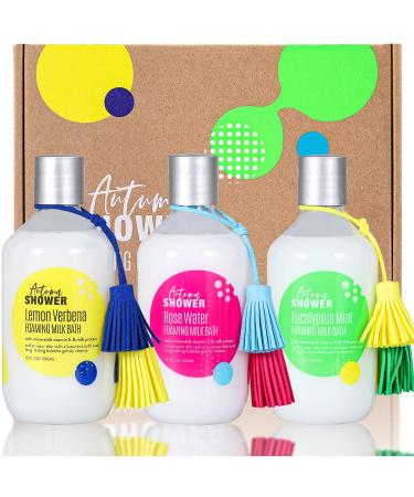 Autumn Shower Foaming Milk Bath Set with Epsom Salt & Essential Oils - 3 Pack, 39 fl oz - Rose Water, Lemon Verbena, Eucalyptus Mint - Bubble Bath for Men and Women - Buy Online on GoSupps.com