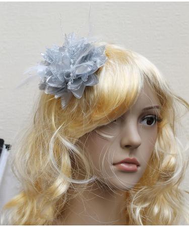 Silver Flower Feather Bead Corsage Hair Clip Fascinator Set - Buy Online on GoSupps.com