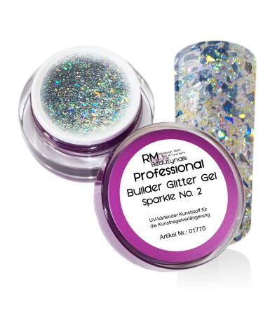 RM Beautynails Builder Glitter Gel No 2 Buildergel Nail Gel UV LED Gel 1x15ml (1 pack) 15 ml