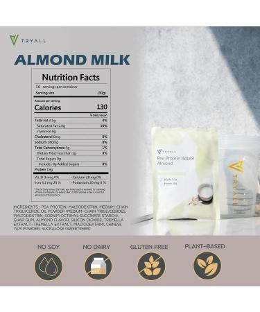 TRYALL Plant Based Pea Protein Powder Isolate - 20g Protein Travel Sachets (Almond Milk 10 Packs) - Vegan & Gluten-Free International Shipping - Buy Online on GoSupps.com