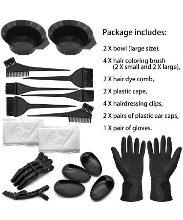 20 Piece Hair Dye Coloring Kit with Bowl, Brush, Ear Cover, Gloves - DIY Salon Hair Tools Set (Black) - Buy Online on GoSupps.com