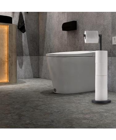 LAYUKI Free Standing Toilet Paper Holder in Matte Black Stainless Steel - Rustproof Bathroom Tissue Roll Stand - Buy Online on GoSupps.com