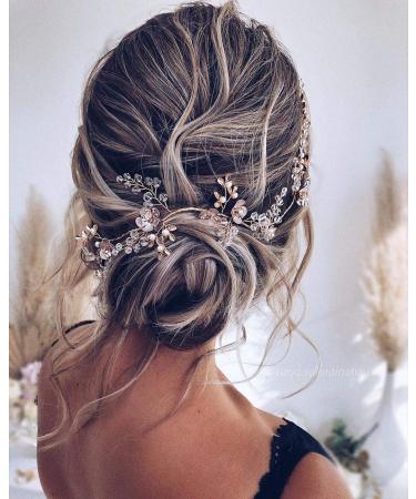 SWEETV Rose Gold Floral Bridal Headband - Rhinestone Wedding Hair Accessory - Buy Online on GoSupps.com