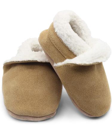 Dotty Fish Suede Baby Slippers | Warm Fleece Lined Infant Toddler Shoes | Non-Slip Soft Sole for Boys Girls | Tan, 0-6 Months to 5-6 Years - Buy Online on GoSupps.com