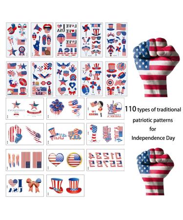 Patriotic Temporary Tattoos - 110 PCS for Adults & Kids | USA Independence Day & Party Supplies - Buy Online on GoSupps.com