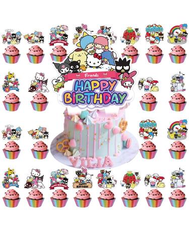 Kitty Birthday Party Cake Topper 37Pcs Hello Cat Kitty-themed Birthday Party Supplies Cupcake Decorations for Kids