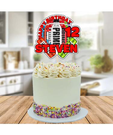 Prime Drink Bottle Theme Personalised 6" Wide Happy Birthday Cake Topper Stand Up Card Cake Decoration