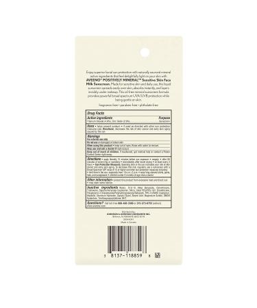 Aveeno Positively Mineral SPF 40+ Face Milk Sunscreen - Oil-Free & Paraben-Free - 1.4 fl. oz - Buy Online on GoSupps.com