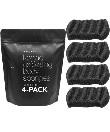 Minamul Konjac Exfoliating Organic Body Sponge | Gentle Daily Body face Scrub/Skincare | Infused with Best Bamboo Activated Charcoal | Safe for Oily, Dry, Combination or Sensitive Skin | 4 Pack Set