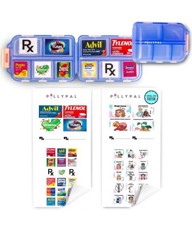 V1 Portable Travel Pill Organizer Holder with Stickers - 10 Slot Durable Compact Case to Organize Meds Pills Medicine Prescriptions Health Vitamins Jewelry Travel Essentials - Blue