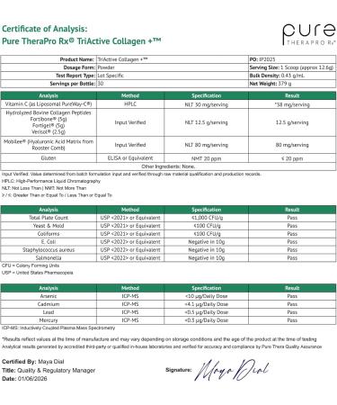 Pure Therapro Rx TriActive Collagen Plus Collagen Powder for Hair Skin Nails Bones & Joints Hydrolyzed Collagen Powder w/Patented Peptides Unflavored Multi Collagen Protein Powder 30 Servings - Buy Online on GoSupps.com