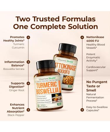 Boswellia Turmeric Curcumin Supplement + Nattokinase Supplement Bundle Supports Joint & Heart Health Healthy Circulation & Smooth Flow with Ginger Organic Turmeric Powder & Nattokinase 4000FU - Buy Online on GoSupps.com