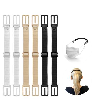 Lanny's adjustable mask holder extra long elastic mask extension mask holder back head FFP2 ear sauce ear discharge mask of extenders flexible (multicolored 6 -Set) 6 Set multicolored (black white beige)