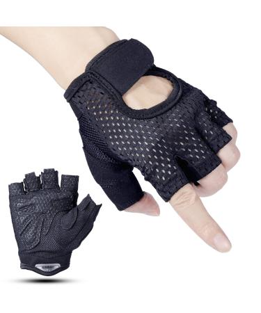 Training gloves Fitness breathable gloves sports short finger gloves black women and men non -slip gloves for weight lifting cycling rudder climbing bodybuilding calisthenics (s)