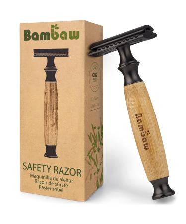 Bambaw Classic Dark Double Edge Safety Razor | Natural Long Bamboo Handle Razor | Reusable Safety Razor For Women & Men | Eco Friendly Safty Razor | Sustainable Eco Razors | Fits All De Razor Blades