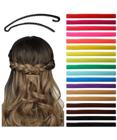 Aurora Pin Hair Barrettes Clips Set - Small Plastic Dome Styling Accessories - Decorative Clamps For Half Updo & Ponytail - For Girls  Women with Thin & Medium Hair - 18 Colored Pieces  Made in Korea