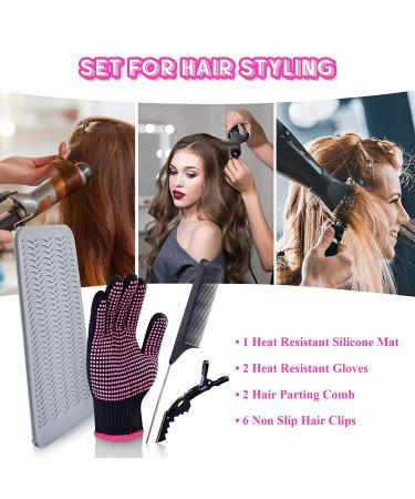 Heat Gloves for Hair Styling  MORGLES 2Pcs Professional Heat Resistant Gloves Silicone Heat Mat 6pcs Hair Clips and 2pcs Styling Comb for for Curling Iron Wands Flat Iron - Buy Online on GoSupps.com