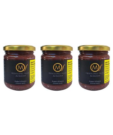 Messolongi Fields | Greek Gourmet Kalamata and Black Olives Spread with Fresh Lemon Juice & Oregano | Traditional Pate / Tapenade | No Preservatives No additives | 3 x 180g.