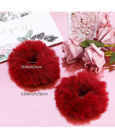 PROUSKY 2 Pieces Plush Faux Rabbit Fur Hair Ties Furling Pompoms Artificial Fur Hair Bobbles Elastic Hair Band Rope Wristband Ponytail Accessories (Wine red) - Buy Online on GoSupps.com