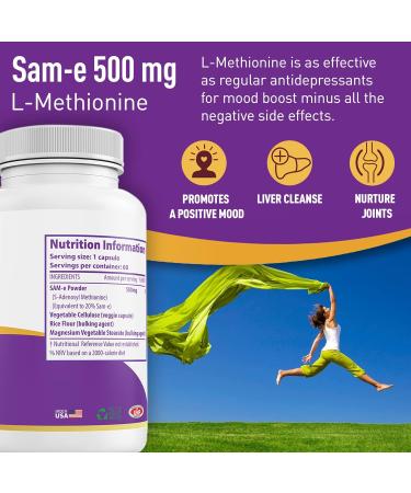 HS Health Supplements Sam-e 500mg L-Methionine - Mood & Joint Support | Vegan, Gluten & Soy Free | 2 Months Supply - Buy Online on GoSupps.com