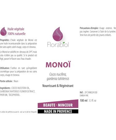 Florabiol - Monoi Vegetable Oil - 100 ml - Rich in Vitamin E - Regenerating and Moisturizing - Dry and Mature Skin - Dry Hair - 100% Pure and Natural - Buy Online on GoSupps.com