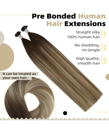 UGEAT Flat Tip Hair Extensions - 100% Remy Brazilian Hair Keratin Bonding Dark Brown to Blonde #4/613 18 Inch 50 Strands - Buy Online on GoSupps.com