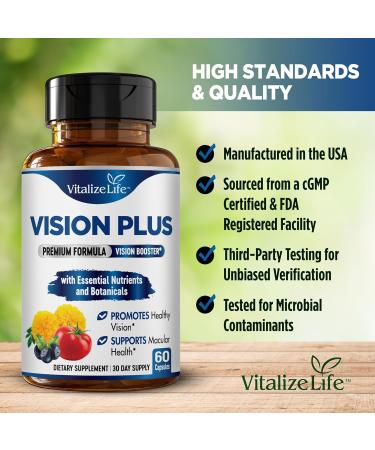 Vision Plus Complete Eye Supplements for Adults Eye Vitamins for Seniors with Lutein Bilberry and Zeaxanthin Eye Vitamin and Mineral Supplement for Clarity and Sight Care 60 Capsules - Buy Online on GoSupps.com
