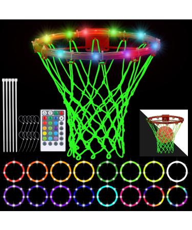 2 Pcs Glow in The Dark Basketball Accessories for Boys Girls Include LED Basketball Lights for Hoop Outdoor Luminous Nightlight Basketball Net 16 Colors Change Remote Control Basketball Rim LED Light