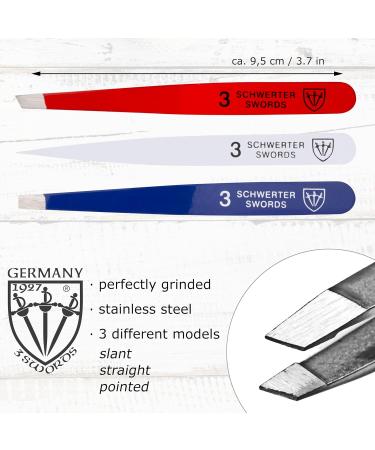 3 Swords Germany brand quality professional stainless steel precision tweezer set FRANCE slanted straight pointed eyebrows hair synthetic leather case manicure pedicure by 3 Swords (005397) "France" - Buy Online on GoSupps.com