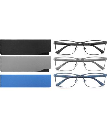 MODFANS 3 Pack Blue Light Filter Reading Glasses for Men - Metal Frame Rectangle Stainless Steel Material +2.50 Color 124 - International Shipping Available - Buy Online on GoSupps.com