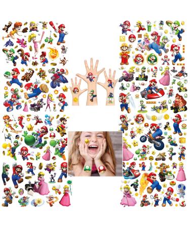 Super Mario Bros Temporary Tattoo 8 Sheets Mario Tattoo for Kids Children's Temporary Tattoo Toys Waterproof Tattoo Stickers for Mario Theme Birthday Party Favors  Suitable for Group Activities Toy Patterns tattoo-B