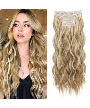 Reecho clip in Extensions 4PC Blond Hair Extensions Clip in hair extensions 60 cm thick long beach shafts hair parts - medium blonde with blonde highlights - Buy Online on GoSupps.com