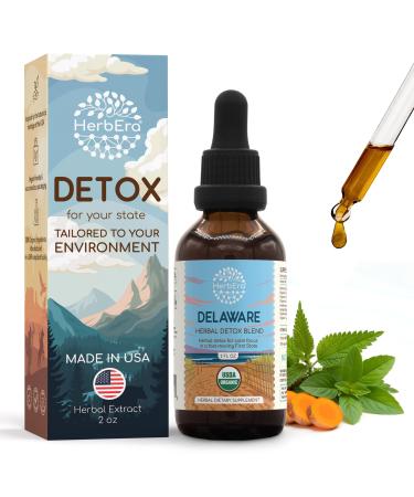 HerbEra Delaware Herbal Detox Blend - USDA Organic Extract Made in USA | Immune & Liver Support Liquid Drops | Astragalus Dandelion Root Milk Thistle Turmeric Holy Basil | 2 fl oz