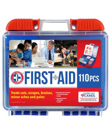 Be Smart Get Prepared 110 Piece First Aid Kit: Clean, Treat, Protect Minor Cuts, Scrapes. Home, Office, Car, School, Business, Travel, Emergency, Survival, Hunting, Outdoor, Camping & Sports, FSA HSA