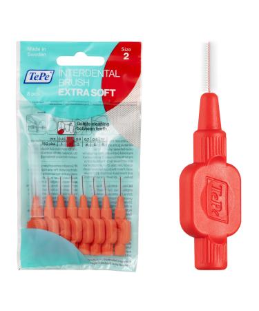 TePe Interdental Brushes Red Extra Soft (0.5mm - Size 2) / Simple and effective cleaning of interdental spaces / 1 x 8 brushes Red 8 count (Pack of 1) - Buy Online on GoSupps.com